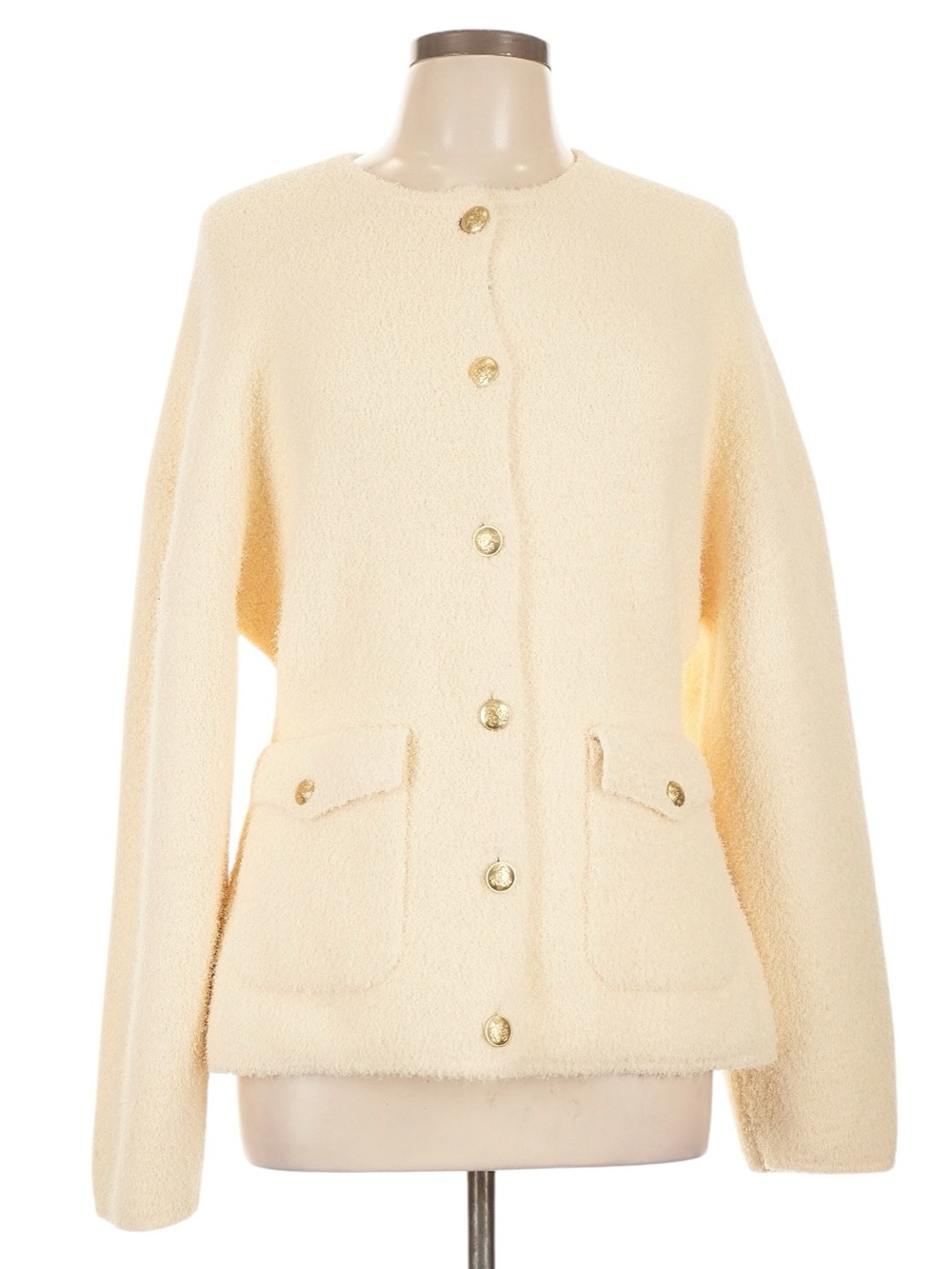 J. Crew Cream Teddy Jacket with Gold Buttons